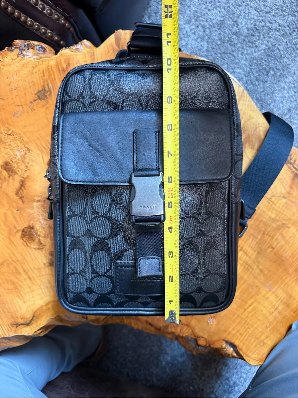 Coach Men’s Track Pack in Charcoal/Black Signature Coated Canvas
